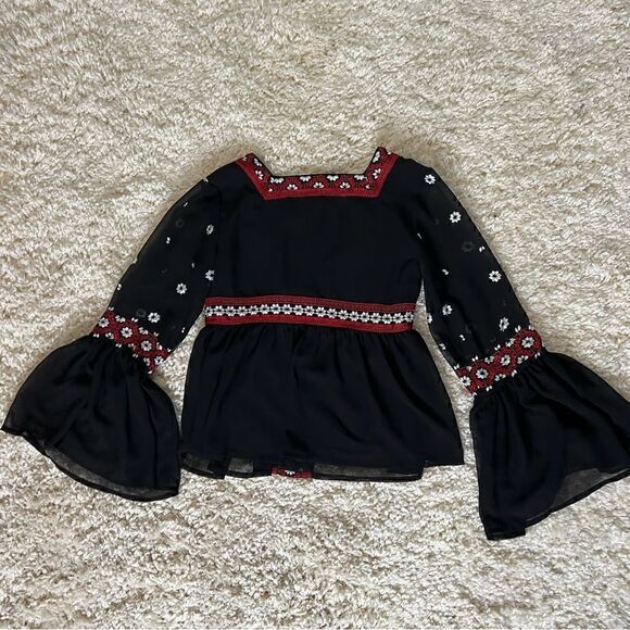 Topshop black embroidered style boho long sleeve top size US 2 - Picture 8 of 11